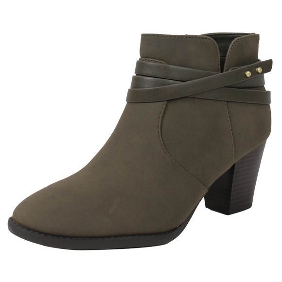 Khaki Closed Toe Criss Cross Straps Ankle Bootie - Picture 2 of 5